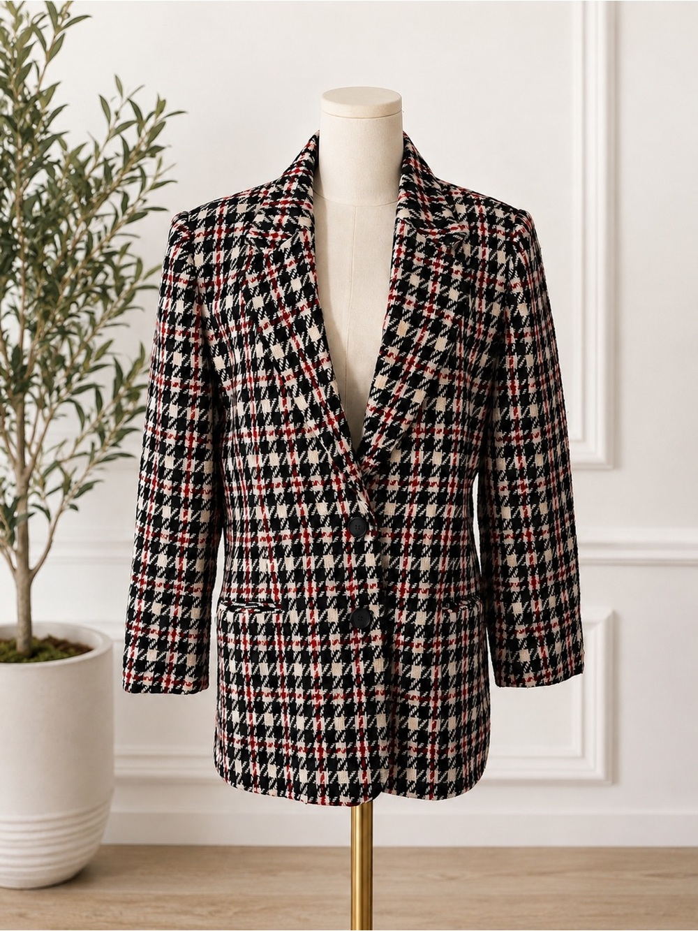 Vintage 90s Academia Plaid Wool Blend Blazer Jacket Requirements Size 12